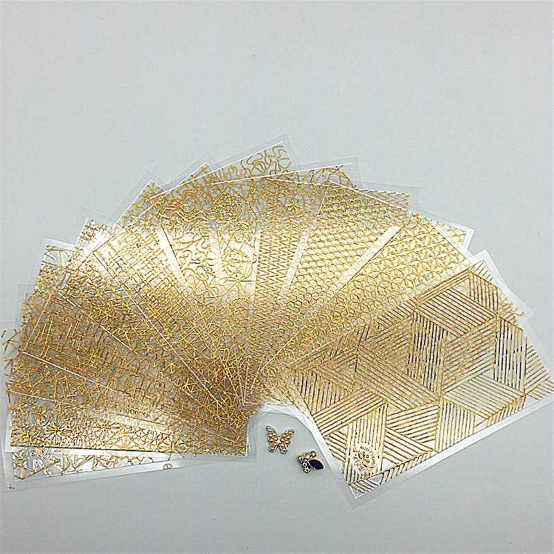 

12Sheet/Set Nail Stickers 3D Laser gold and silver black and white Decals Adhesive Hot Stamping Manicure Nail Art Decorations, 11