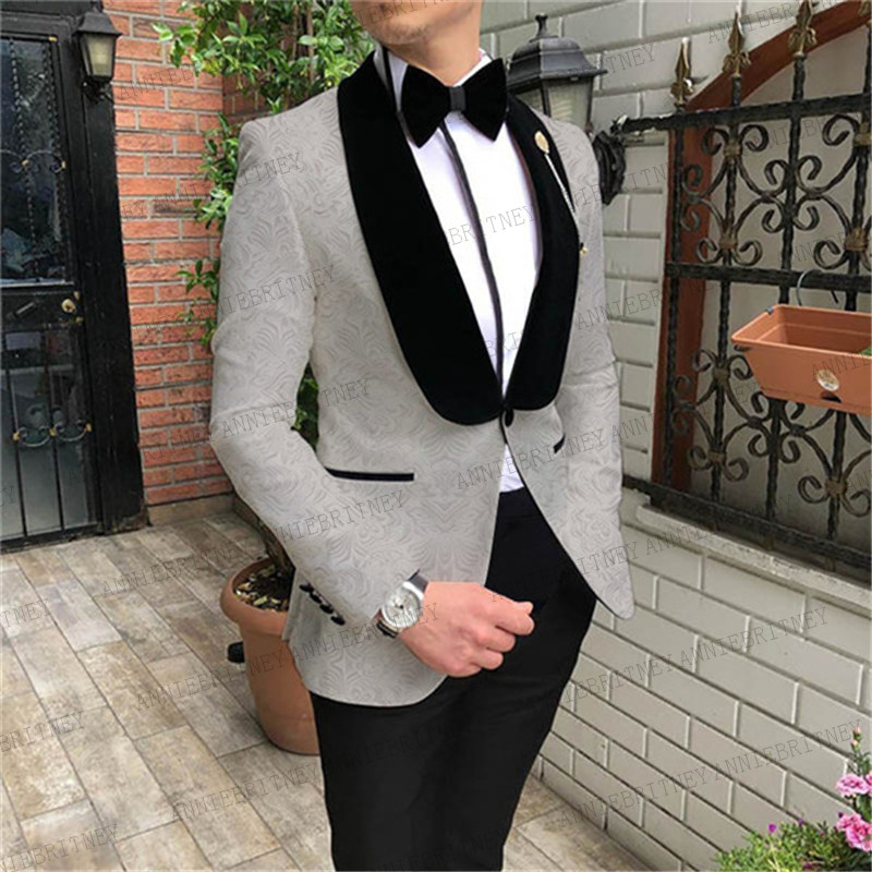 

2020 Silver Jacquard Mens Suits 2 Pieces Prom Wedding Suits for Men Tailored Large size Groom Tuxedos Slim fit Blazer with Pants, Sky blue