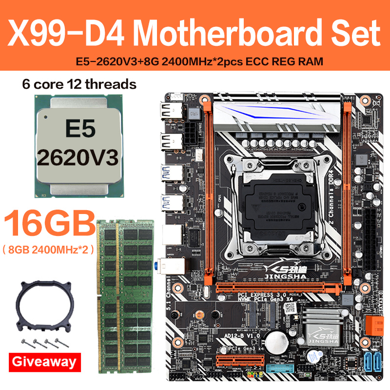 

JINGSHA X99 D4 Placa base con Xeon E5 2620 V3 LGA2011-3 CPU 2 uds GB = 16GB 2400MHz REG DDR4 de memoria SATA3.0 NVME M.2 SSD