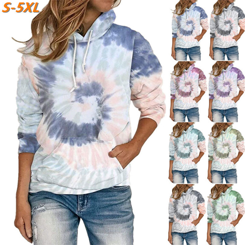

hoodies Spot 2021 Europe America Spring and Autumn Fashion Loose Pocket Tie Dye Print Hooded Long Sleeve Sweater