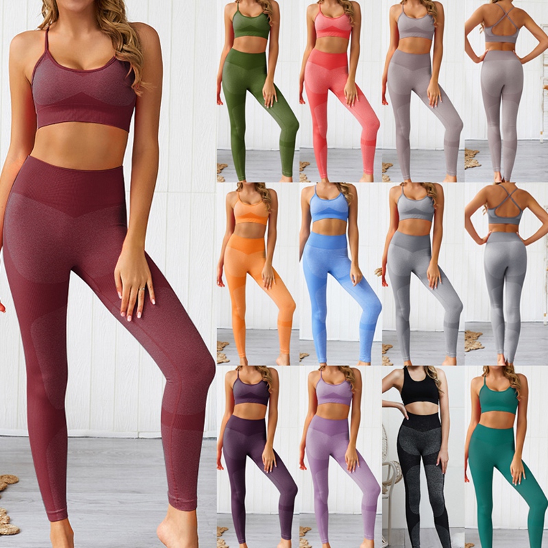 

Women Seamless Yoga Set Fitness Sports Suits Tank Belt Bra High Waist Leggings Workout Pants+Bras, Orange