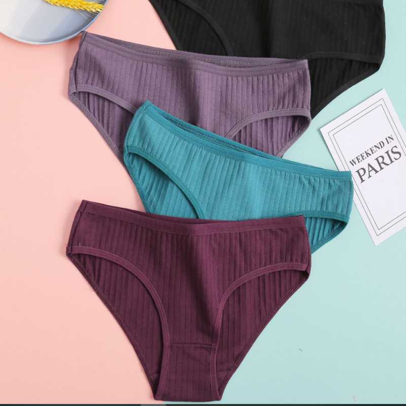 

Women's Cotton Panties Sexy Female Lingerie Soft Striped Women Underpants Girls Briefs Comfort Underwear Solid Color Panty, Black