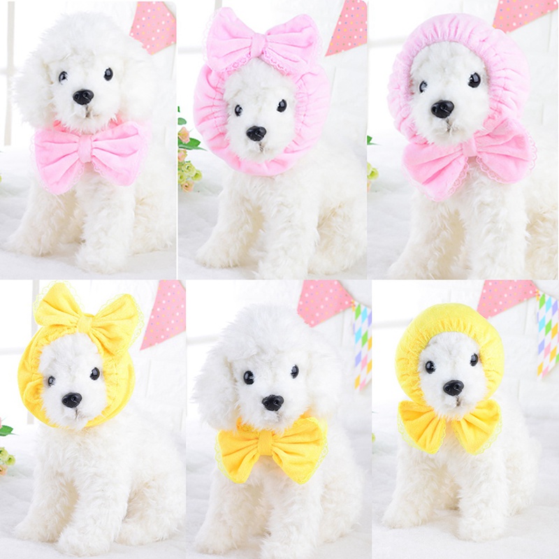 

New Small Dogs Bow Knot Head Wrap Hairband Hair Band Accessories Bathing Cap Necktie Multiple Use Dog Hat, Yellow