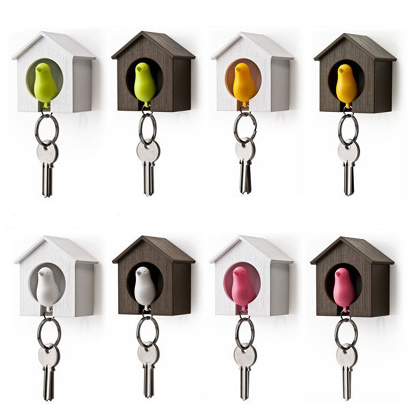 

1set Kawaii Whistle Bird House keychain Key Chain Wall Mount Hook Key Hanger Holder Sparrow Holder Keyring gift home decor
