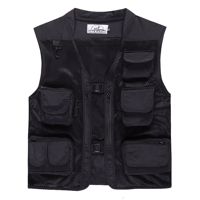

Outdoor Men Hiking Camping Hunting Fishing Vest Amphibious Multi Pockets Tactical Vest Men Quick Dry Mesh Camouflage Clothes, Black