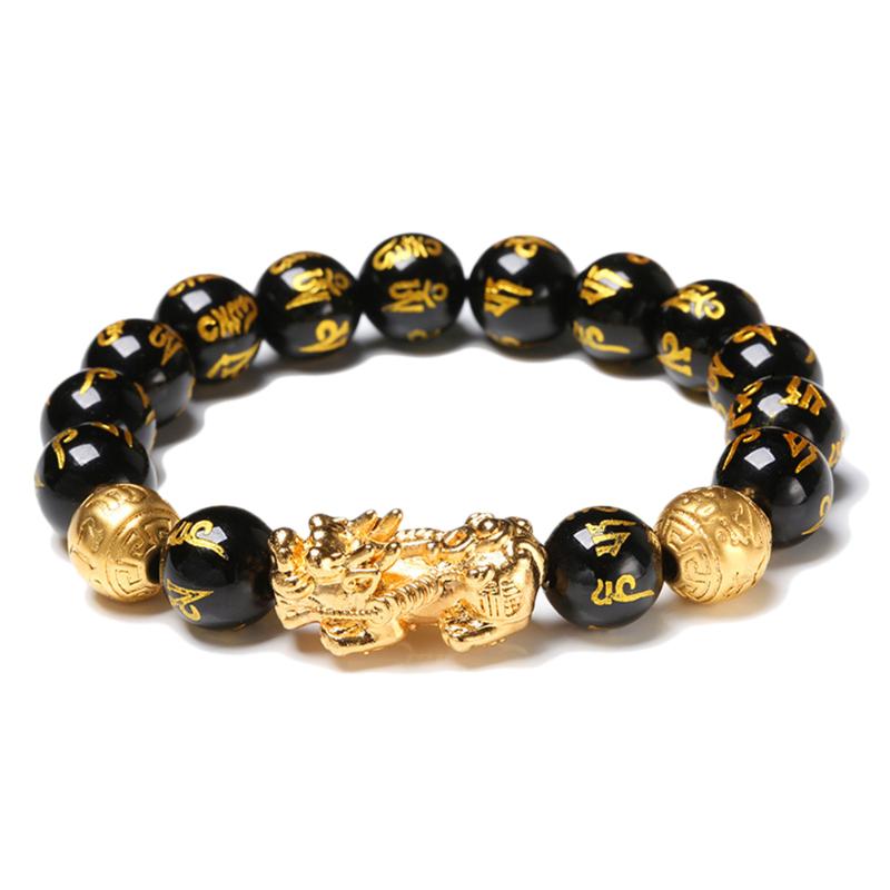 

Black Obsidian Wealth Bracelet Adjustable Releases Negative Energies Bracelet With Golden Pi Xiu Lucky Amulet #30