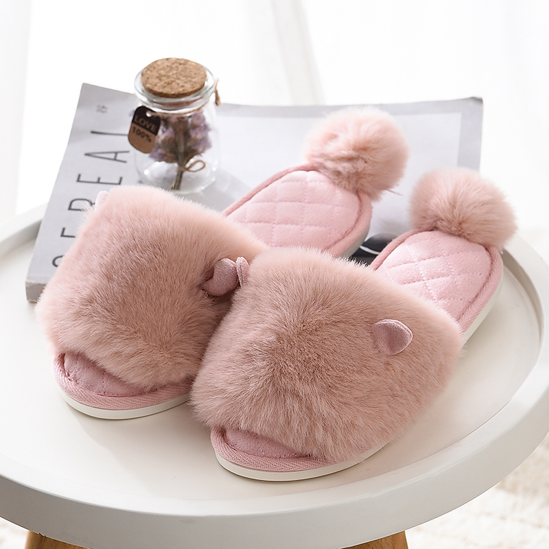 

Mazefeng Brand Women Fur Slippers Winter Shoes Big Size Home Slippers Plush Pantufa Women Indoor Warm Fluffy Terlik Cotton Shoes