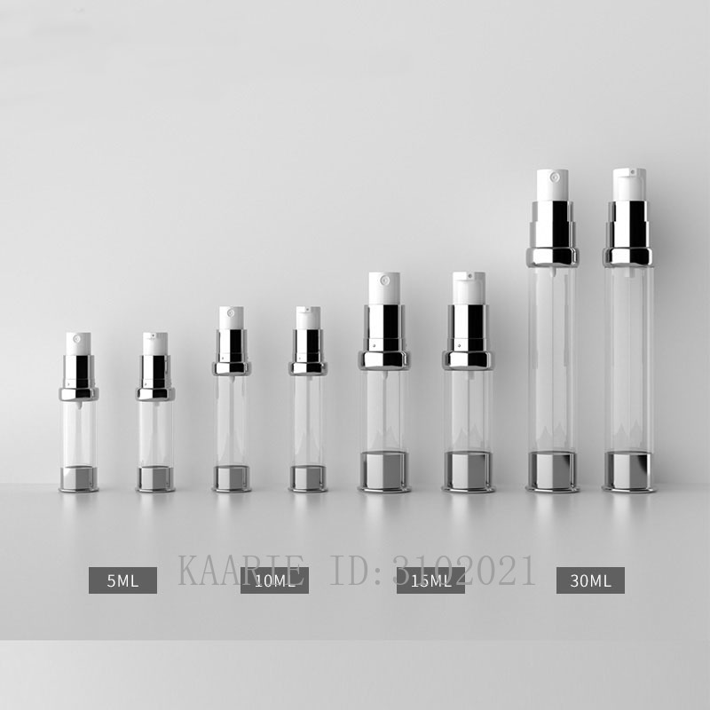 

30pcs/lot 5ml10ml15ml30ml Empty Cosmetic Airless Lotion Bottle, DIY Portable Silver Essence Vacuum Spray Bottle Cosmetic Package