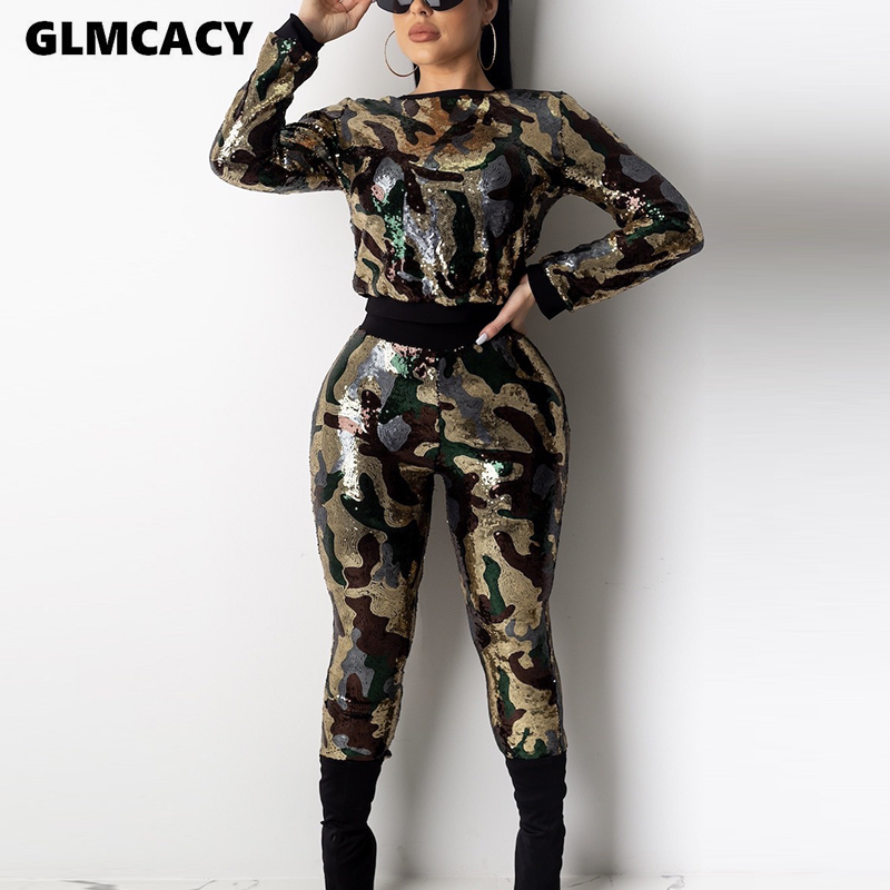 

Women Camo Sequin Tracksuits Women Set Autumn Winter Outfits Long Sleeve Top+Pant Sweat Suit Velour 2 Piece Sweatsuit T200812, Multi