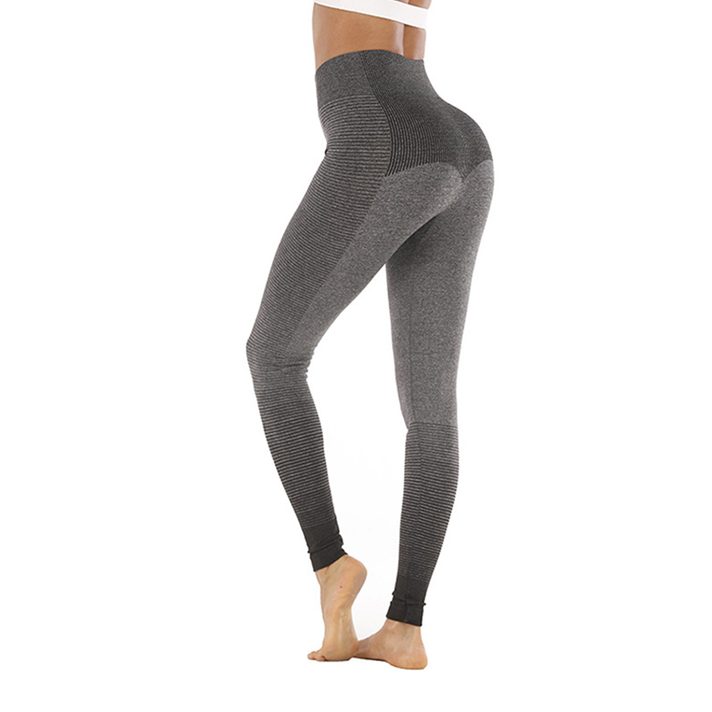 

Seamless slim ladies stripes gym high waist fitness yoga leggings sports workout breathable hips lift yoga pants for women, Black
