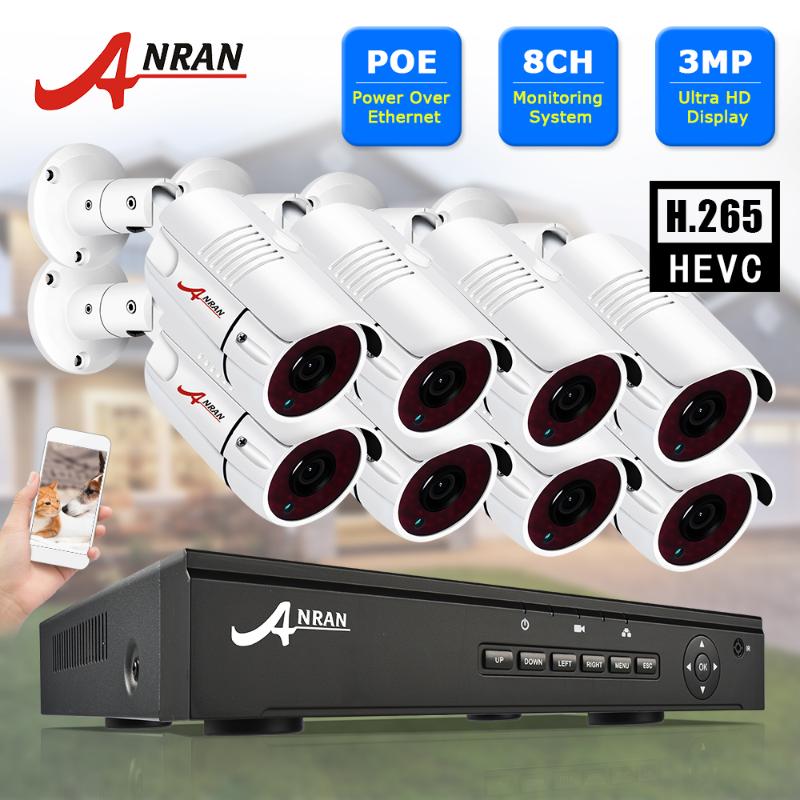 

ANRAN 8CH 3MP POE Security Camera System Outdoor IR-CUT CCTV Video Surveillance Video Recorder Kit Record Waterproof Remote