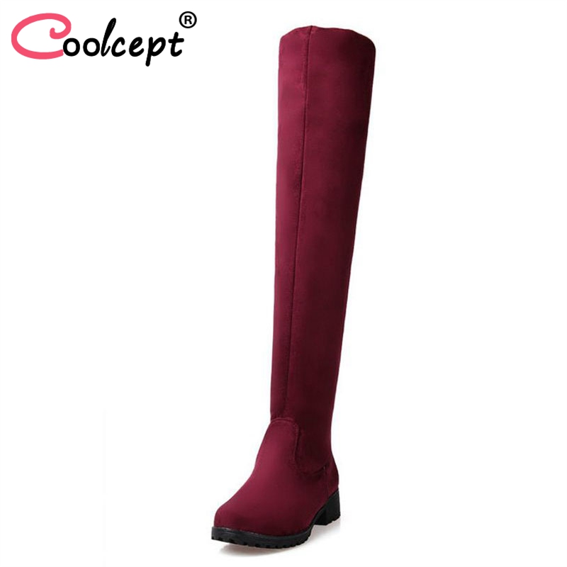 

CoolCept Size 33-43 Women Over Knee Boots Platform Solid Shoes Female Elastic Heels Botas Classic Round Toe Footwear, Black