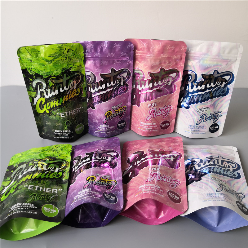 

Hot Runtz Gummies 500mg Maylar bag Ether Dank Gummi Worm mylar bags Smell proof Edibles Packaging bags
