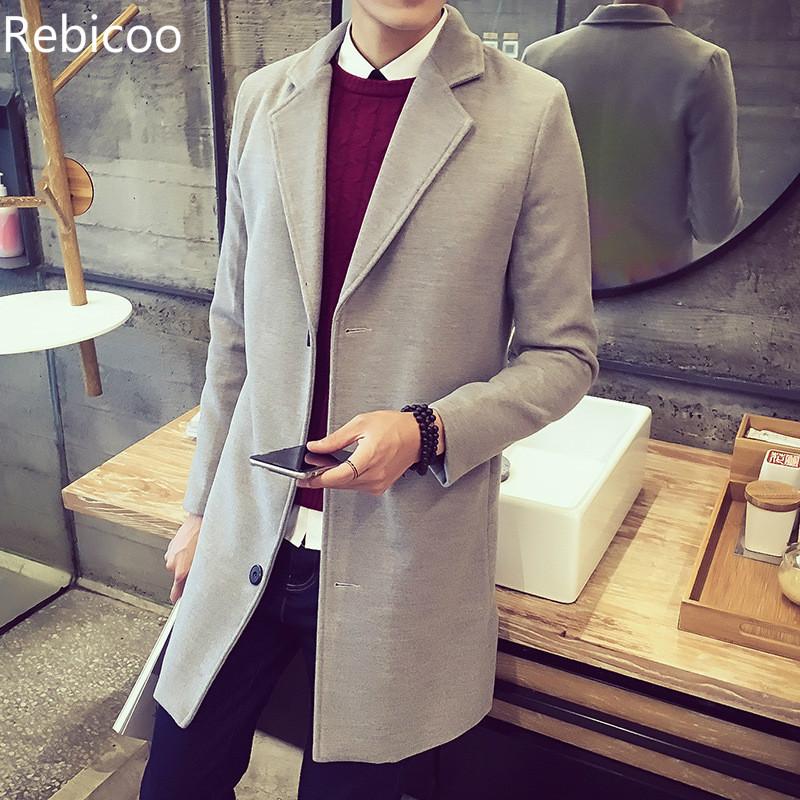 

Winter Wool Coat Men Leisure Long Sections Woolen Coats Men's Pure Color Casual Fashion Jackets Casual Men Overcoat New, Gray