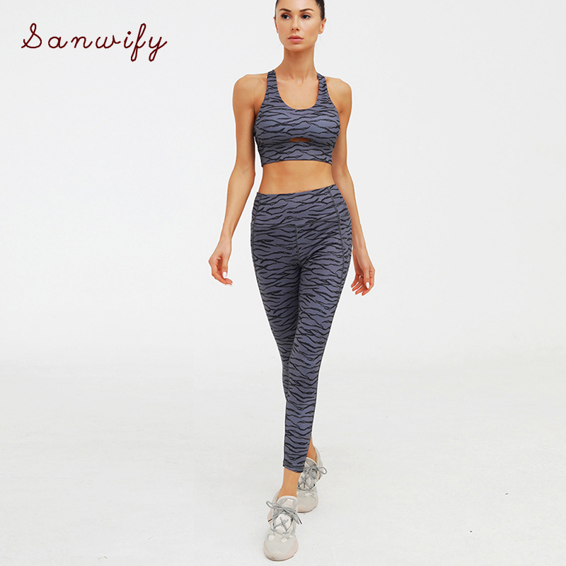 

Yoga Sets Women' Gym Clothes Print Fitness Suit Sportswear 2 Piece Sports Bra Leggings Clothing Tracksuit For Women Workout Set, Black