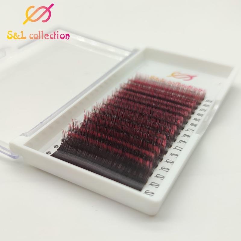 

16Rows Ombre Red Purple Color Eyelash Extension Individual Faux Mink False Eye Lashes Professional Salon drop shipping in bulk