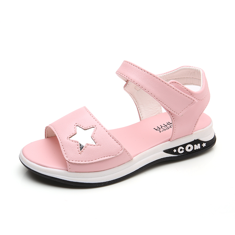 

COZULMA New Girls Summer Shoes Kids Beach Sandals Children Star Anti-Slipper Sandals Hook & Loop White Pink Shoes for Girls