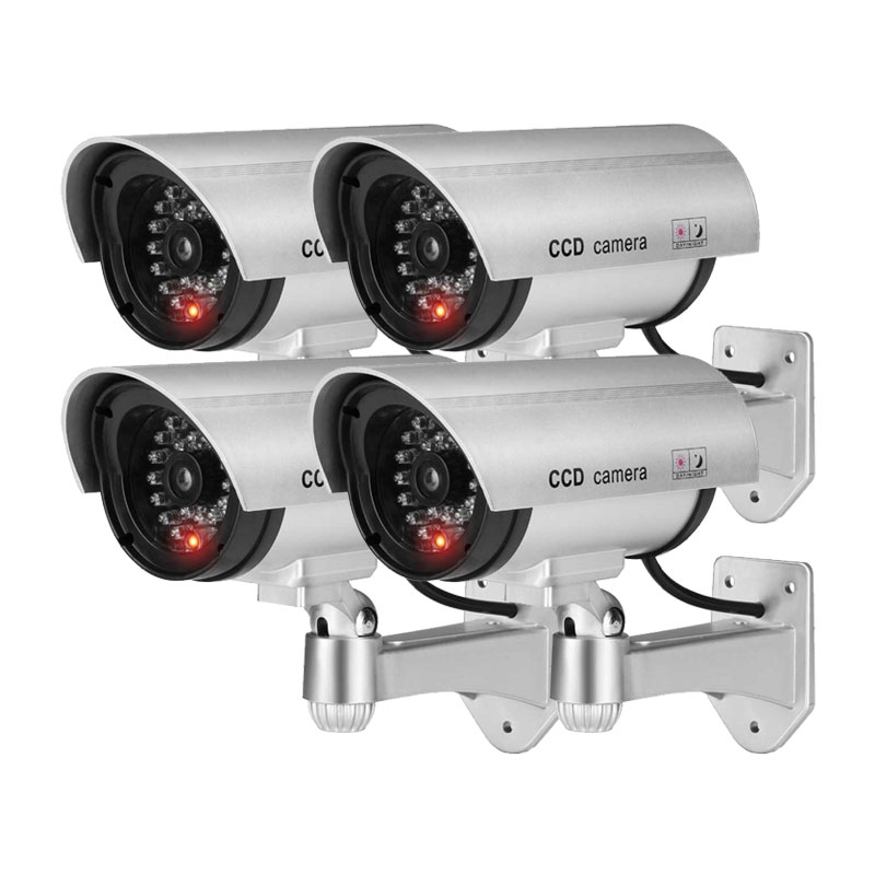 

Dummy Camera 4 Pack Outdoor Fake Dummy Security Camera LED Light CCTV Surveillance False Silver