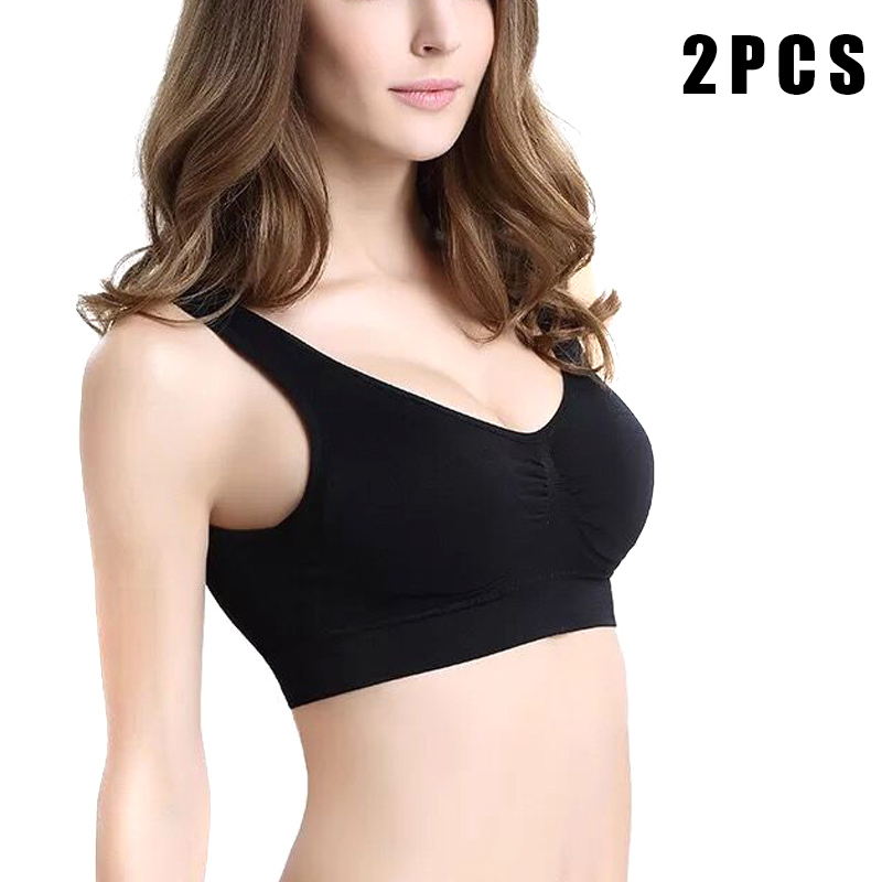 

New 2 Pcs Women Seamless Stretch Yoga Sports Bra Wirefree Unpadded Full Coverage Workout Bra XD88, Beige