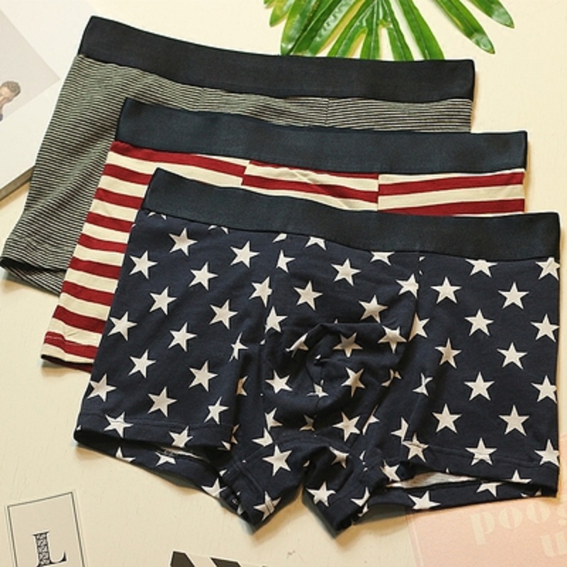

3 pieces /lot Men's Underwear Sexy Boxers Shorts Fashion Breathable Cotton Stripe Stars Personality Sports Boys Boxer Pants