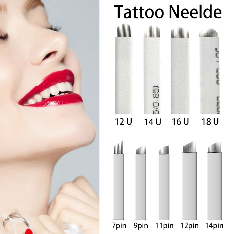 

White Microblading Needles for Tattoo Laminas Tebori manual pen 7 9 11 12 14 Flex Blades U Shape Permanent Makeup Needle Blade