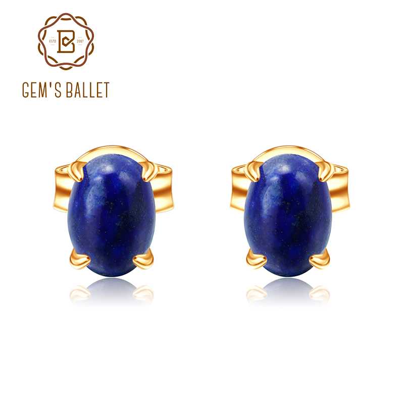 

GEM'S BALLET 925 Sterling Silver Handmade Cand Earrings Natural Lapis Lazuli Gemstone Stud Earrings for Women Fine Jewelry