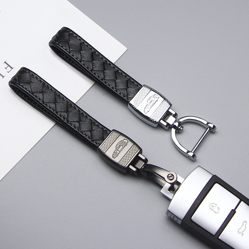 

Hand-Woven Real Leather Car Motorcycle Keychain Keyring Personality Key Chain Ring Holder Creative Gift For Father Bag Pendant
