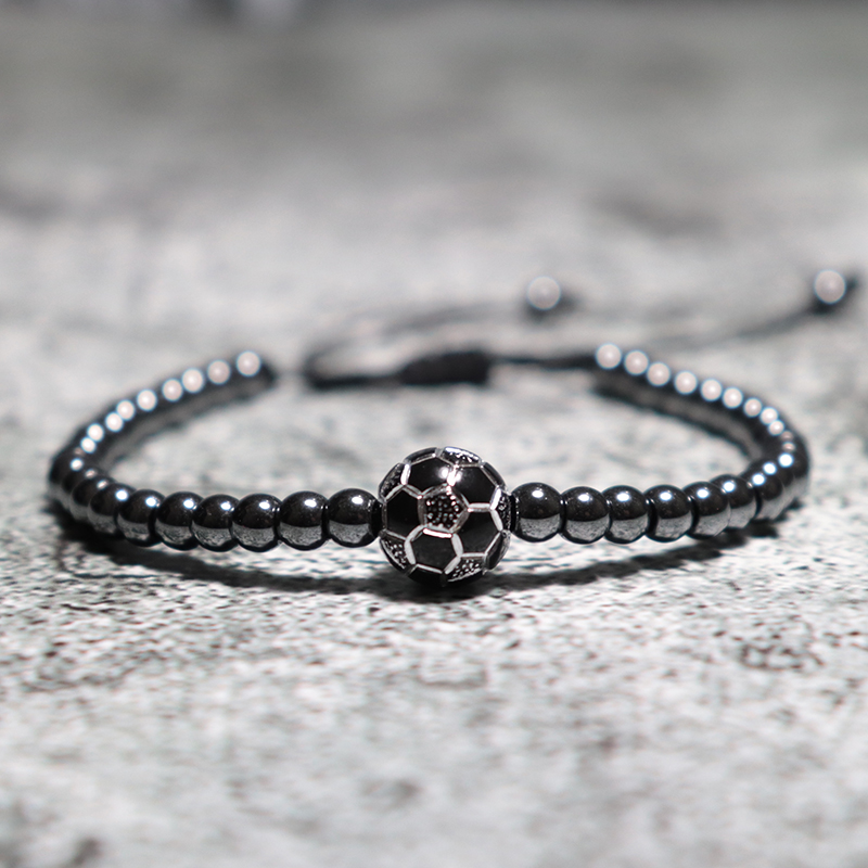 

Noter Creative Football Bracelet Men Boy Black Hematite Stone Bracelet Adjustable Braided Thread Braslet Gift For Fans Pulsera