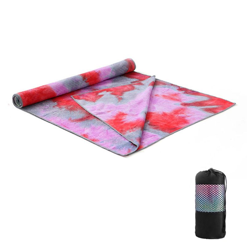 

Tie-Dye Yoga Towel Sweat Absorbent Non-Slip Fitness Mat Blanket with Carry Bag, Red