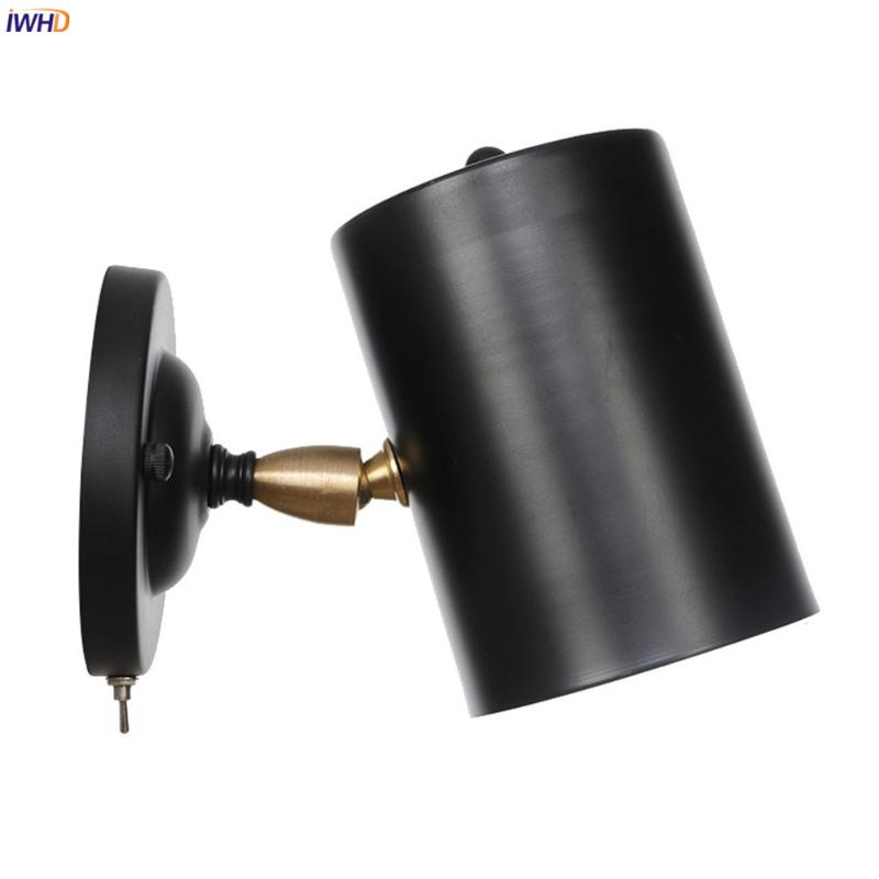 

IWHD Mimi Black Metal Retro Wall Lights Home Lighting Bedroom Mirror Stair Light Switch Loft Industrial Vintage Wall Lamp LED