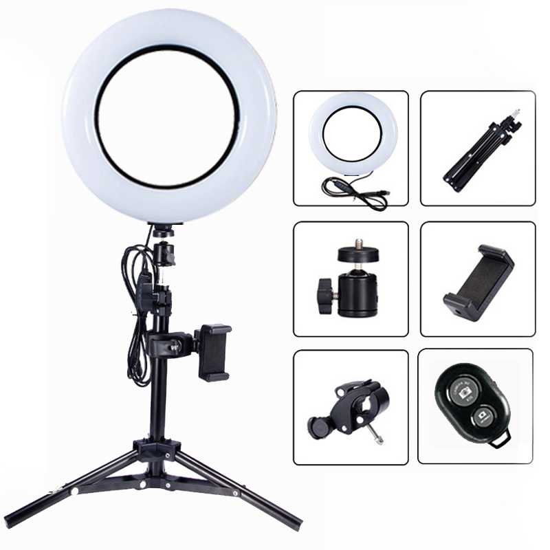 

Led Selfie Ring Light 16cm Dimmable Led Fill Lamp with Tripod Phone Holder Beauty Photographic Lighting Kit For Youtube Live