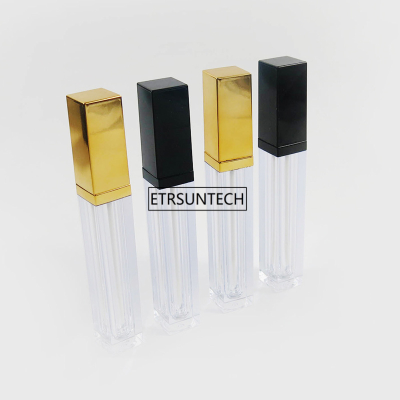 

100pcs Mini Lip Gloss Tube With Black Gold Lid,Transparent Square Empty Lip Containers F3559