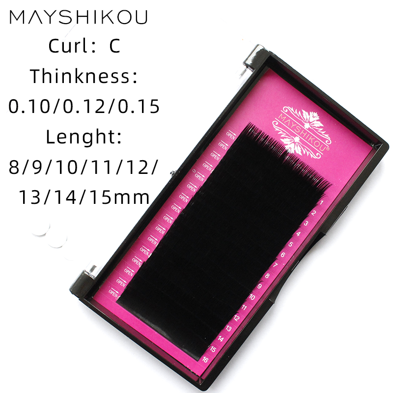 

MAYSHIKOU False Eyelashes 16Rows/Tray Individual Eyelash-Extension Faux Mink Hair C Curl Soft Natural Long Lashes Synthetic Hair