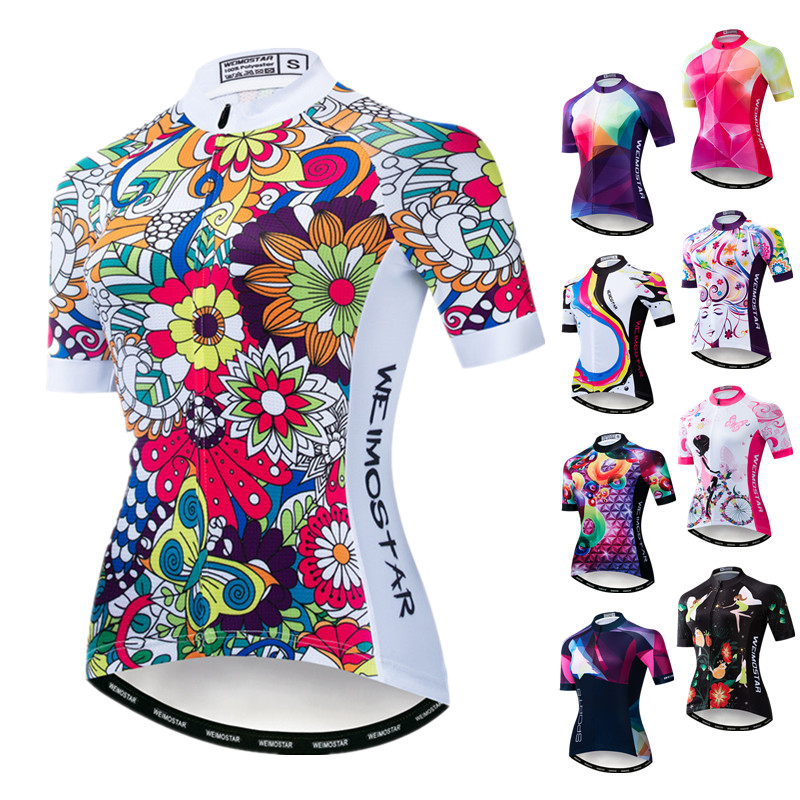 

Weimostar Women Cycling Jersey Short Sleeve Colorful Flower MTB Bike Jersey Tops Pro Team Bicycle Wear Quick Dry Cycling Shirt, Color 17