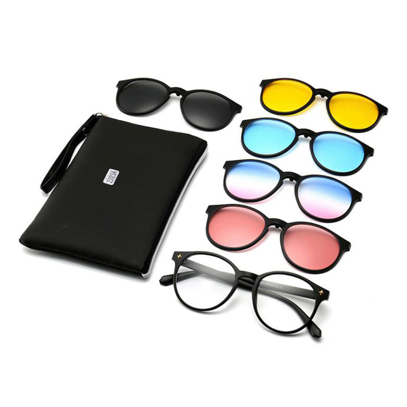 

6 in 1 Clips lens Magnetic Sunglasses Men Women Fashion Sea Lens Spectacles Clip on Mirrored Polarized Night Vision Glasses Set