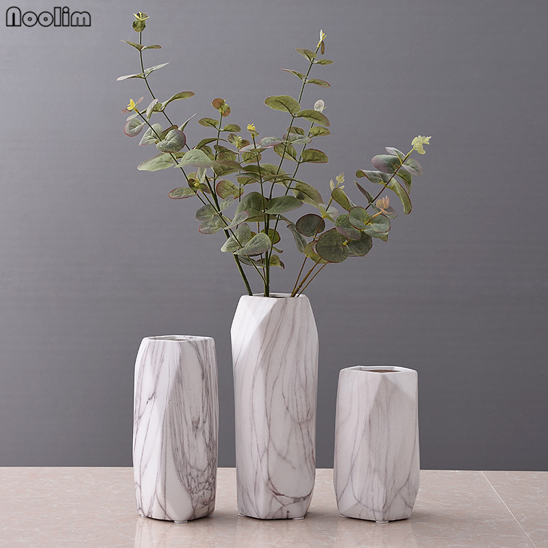 

NOOLIM 1pc Marbled Design Vase Geometric Shaped Flower Vase Ceramic Home Decor Craft Porcelain Hydroponic Container