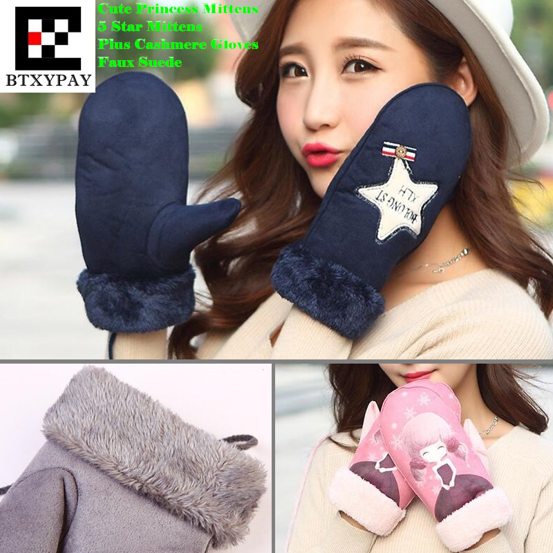 

Women Winter Plus Cashmere Keep Warm Faux Suede Gloves,Windproof,Jogging Cycling Sporting Girl's Cartoon Cute Princess Mittens