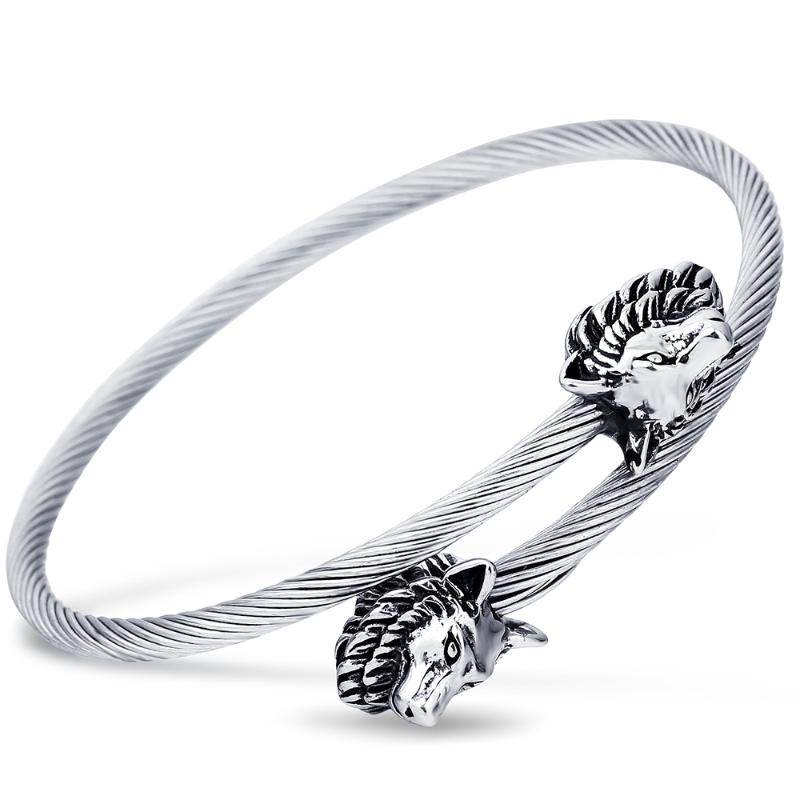 

Vintage Stainless steel Wolf Head Cuff Bracelets Open Bangle Jewelry for Women Christmas Gift