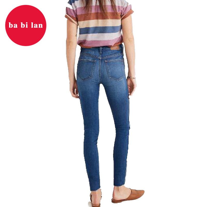 

2020 ba bi lan Straight jeans pants for women New elastic pants high waist elastic waist feet, Black