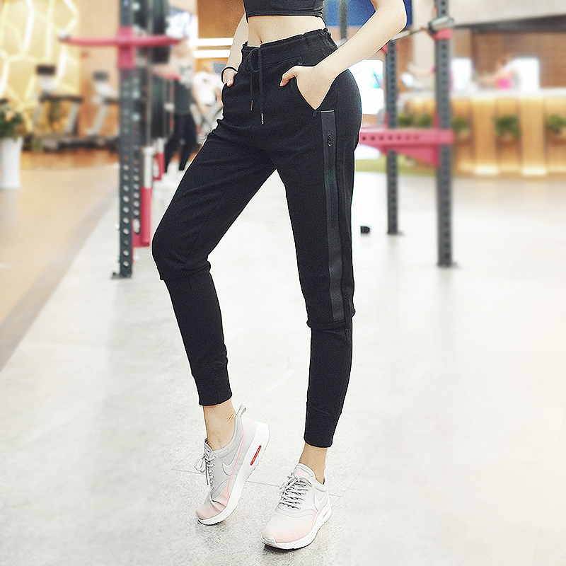 

New Outdoor Sportswear Zipper Women Loose Running Trousers High Waist Drawstring Harem Pants Fitness Gym Training Sweatpants, Black