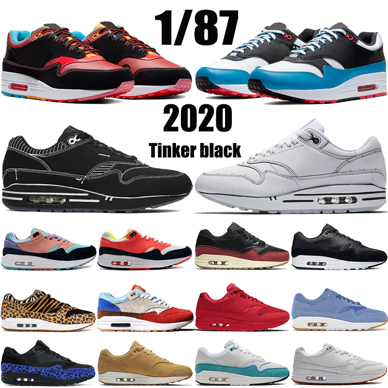 

2020 mens 1 running shoes 87 tinker black white photo blue have a day time capsule pack men women trainers sneakers, White gum