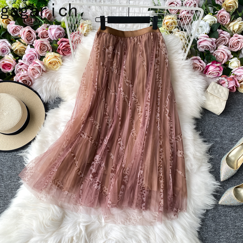 

Gagarich Skirts Women Pleated Mesh 2020 Autumn New Sweet High Waist Slimming Double Tulle Lace Striped Skirt Vintage, Black