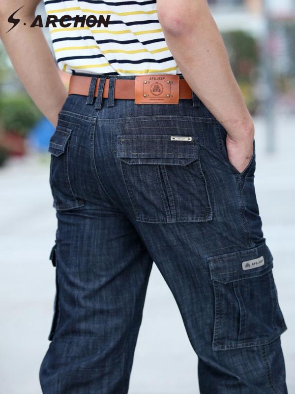 

S.ARCHON Casual Jeans Men's Autumn Denim Cotton Hip Hop Loose Work Long Trousers Jeans Denim Pants Men Pants Slim Fit, Black
