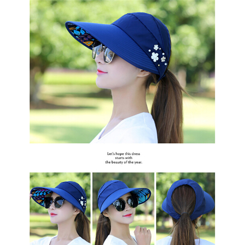 

1PC Outdoor UV Protect Sun Hat Foldable Large Brim Visor Cap Beach Sun Hat, Beige