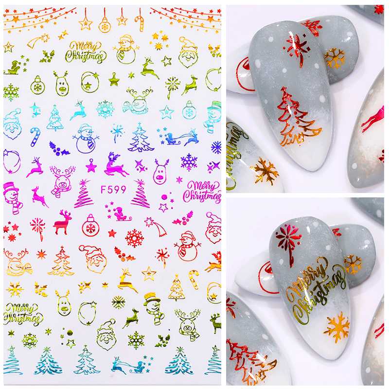 

Colorful Red Gold 3D Nail Sticker Set Xmas Christmas Winter Glitter Snowflower Slider Decals Decorations Adhesive Transfer Tips, G01