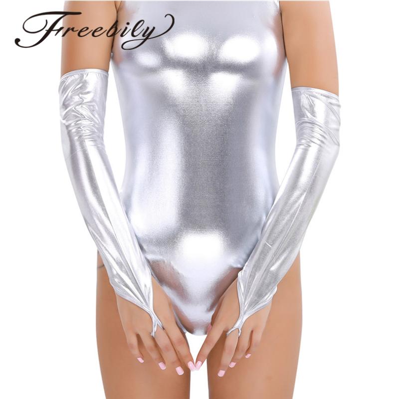 

Fashion Women Ladies Wetlook Patent Leather Stretchy Fingerless Long Gloves for Party Costume Novelty Women Wetlook Long Gloves