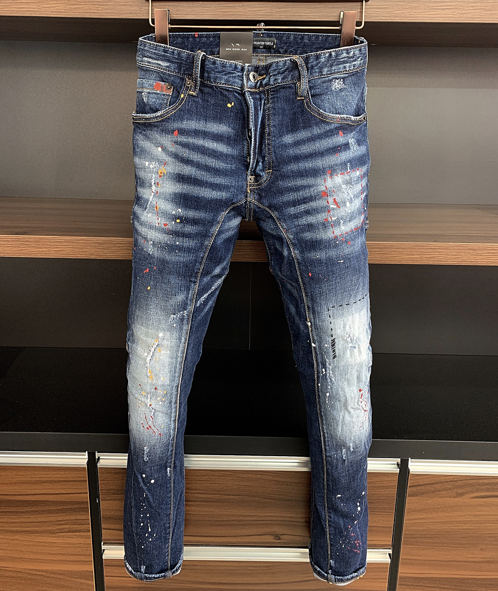 

DSQ Jeans Mens Luxury Designer Jeans Skinny Ripped Cool Guy Causal Hole Denim Fashion Brand Fit Jeans Men Washed Pants 61276, As picture