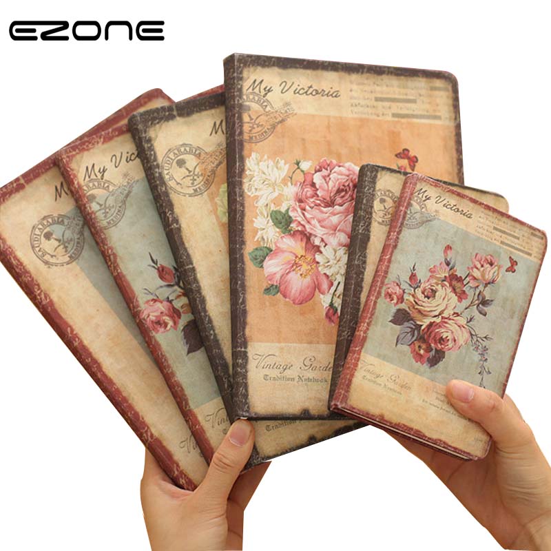 

EZONE Vintage Notebook Printed Cute Rose/Penoy/Lily Note Book Creative Notepad Traveler Journey Daily Diary School Office Supply