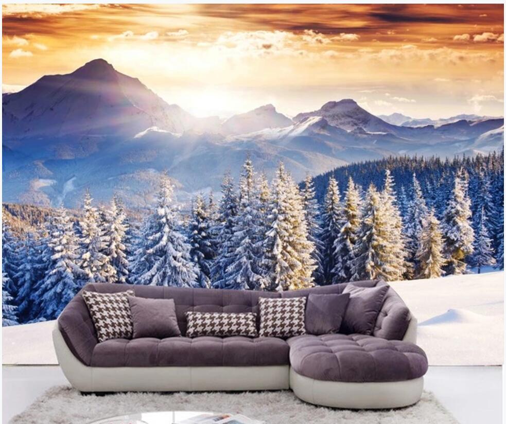 

custom mural on the wall 3d photo wallpaper HD Large Pine Needles Snow Mountain background home decor wallpaper in the living room, Non-woven wallpaper