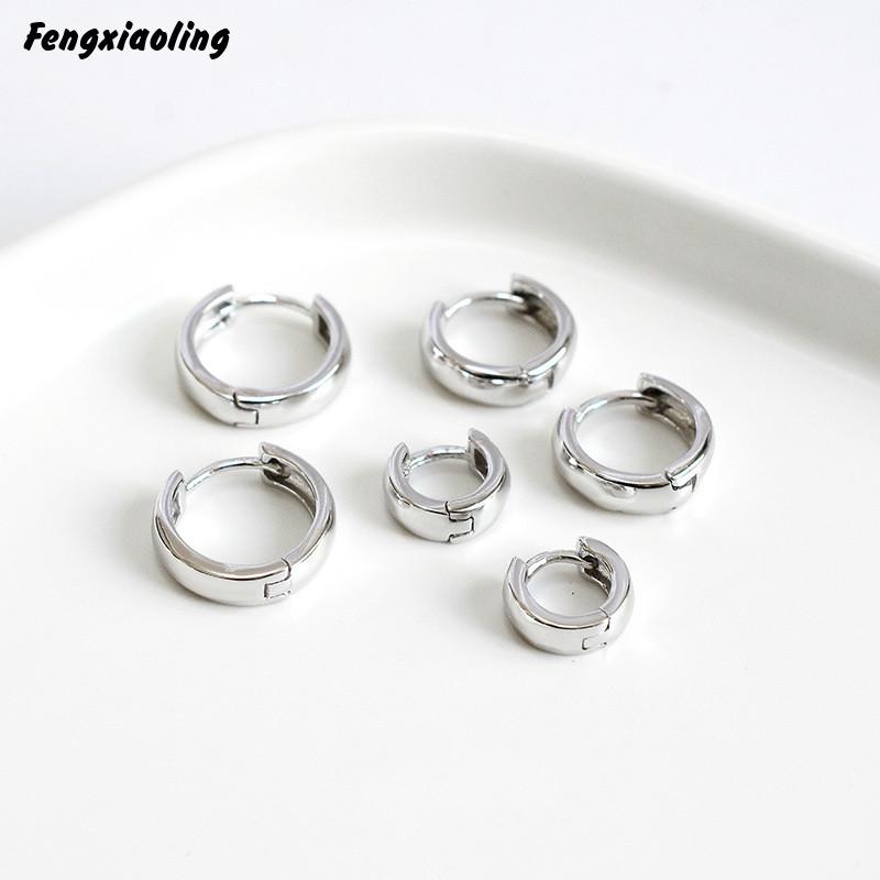 

Fengxiaoling New Fashion Real 925 Sterling Silver Minimalism Smooth Round Hoop Earrings For Women Fine Jewelry Cute Accessories